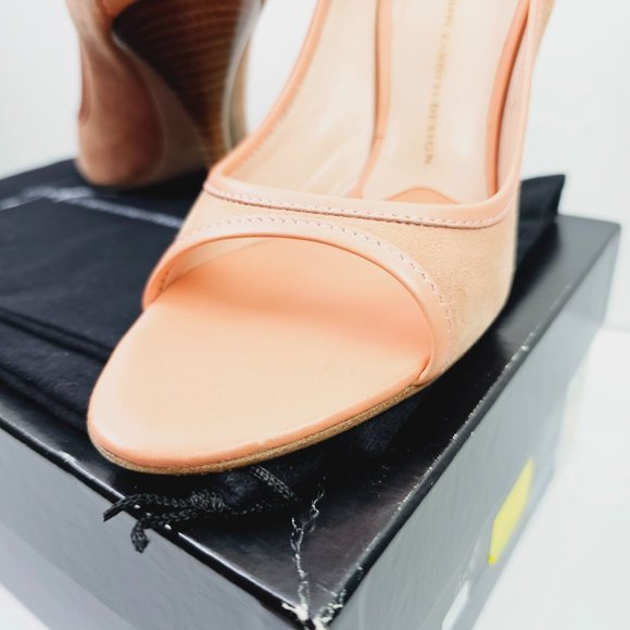 Giuseppe Zanotti Design TAK 90 Sandolo Peach Peep Toe Suede 4" Heels, 6B - Picture 10 of 11